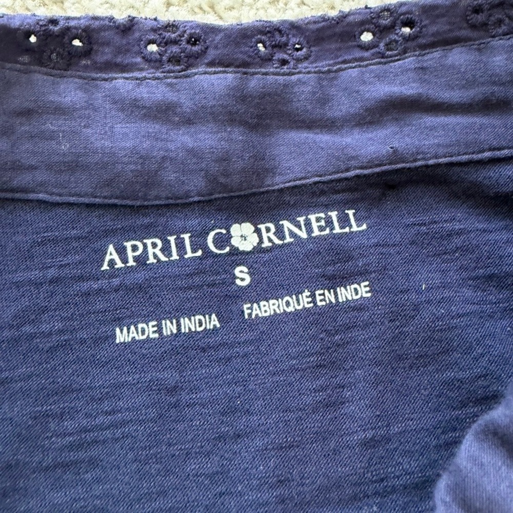 April Cornell‎ Tunic Womens S Blue Ruffle Lace Boho Cottage Collared Relaxed - Picture 4 of 11